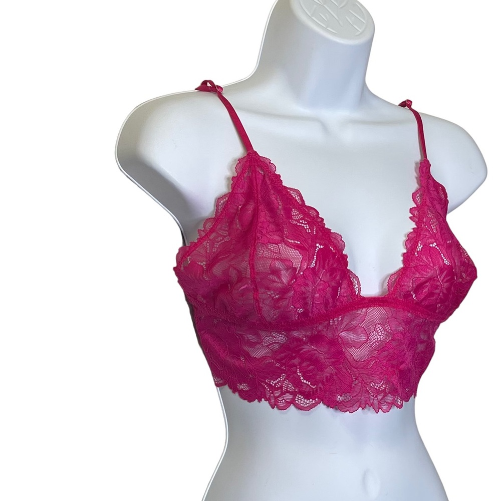 Free People Pink Lace Longline Bralette size Large NWT